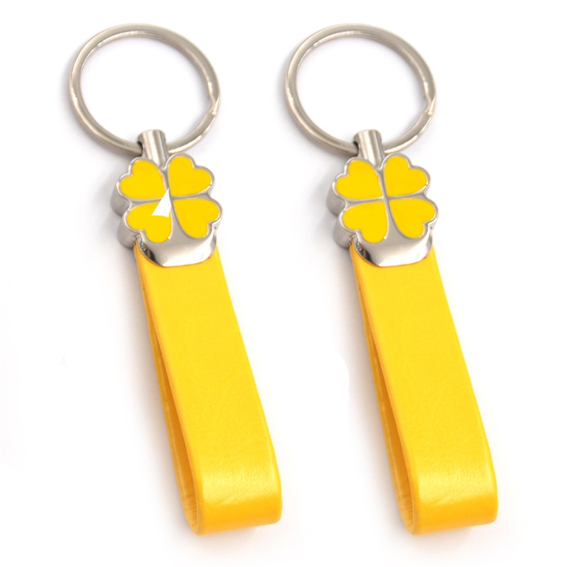 Yellow clover leather keychain
